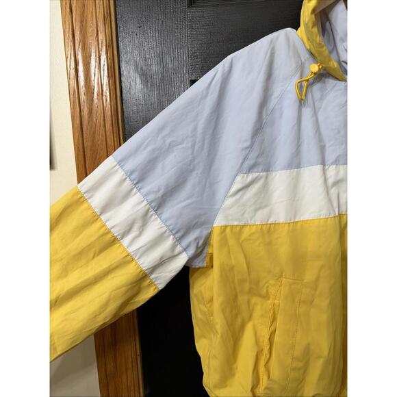 Hollister Colorblock Windbreaker Womens Size Large Yellow Blue W/ Hood Pockets - Picture 3 of 9